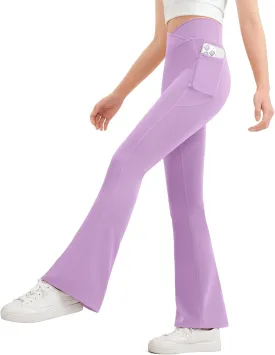 JOCMIC Girls Flare Leggings Kids Bell Bottom Cross High Waisted Dance Yoga Flared Pants
