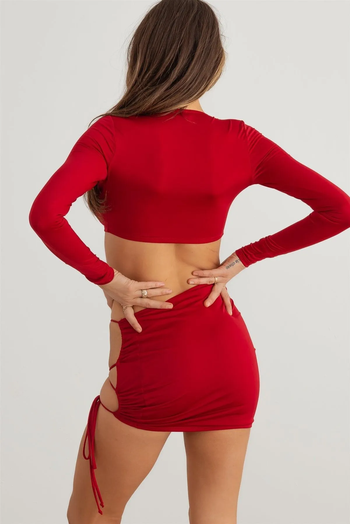 Lace-Up Crop Top & High Waist Mini Skirt Sexy Set