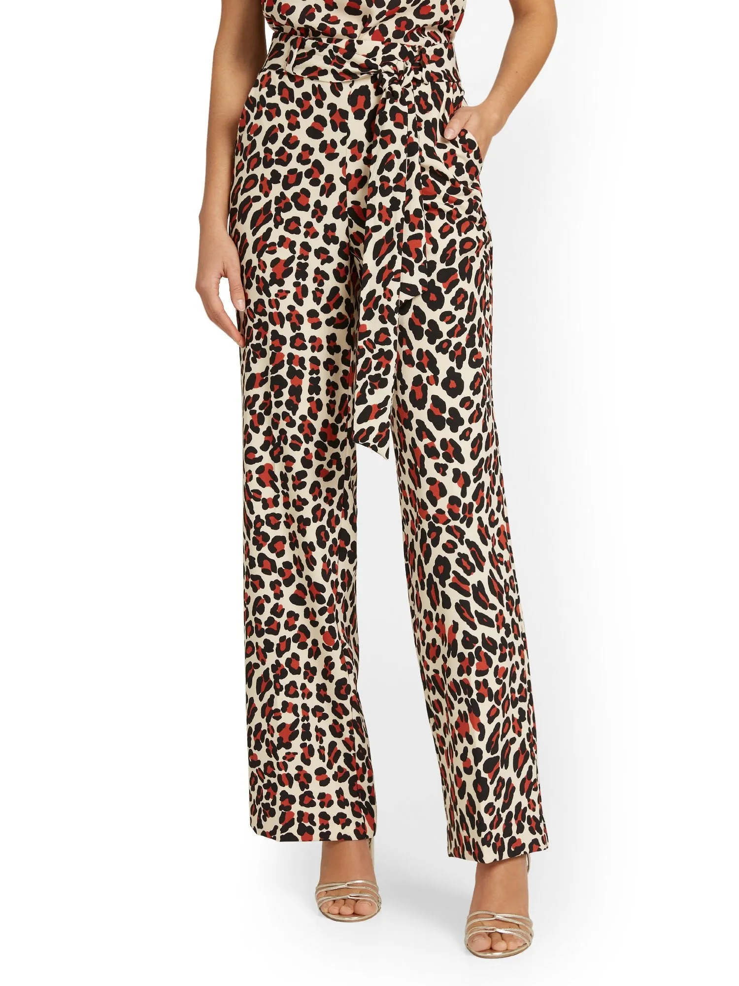 Leopard-Print Tie-Waist Palazzo Pant