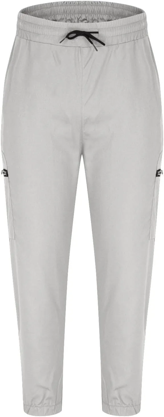 Men's Casual Cargo Pants Drawstring Elastic Waist Joggers Sweatpants Solid Color Multiple Pockets Hiking Trousers