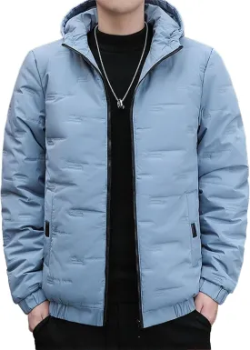 Mens Hooded Bomber Jacket Full Zip Lightweight Casual Windbreaker Windproof Quilted Jacket Warm Winter Padded Coats