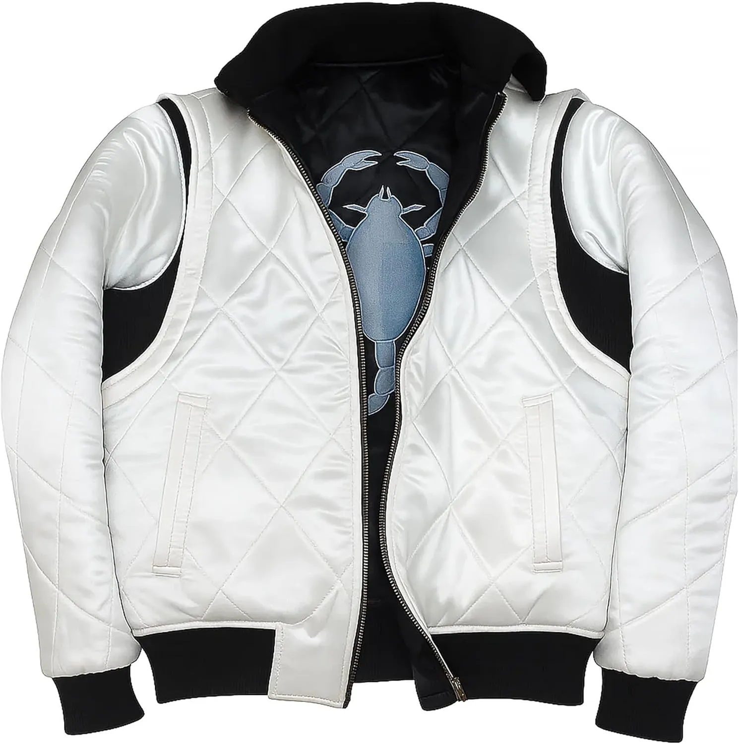 Mens Scorpio Logo Embroidered Quilted Lightweight Satin Bomber Jacket