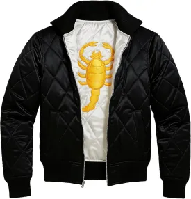 Mens Scorpio Logo Embroidered Quilted Lightweight Satin Bomber Jacket
