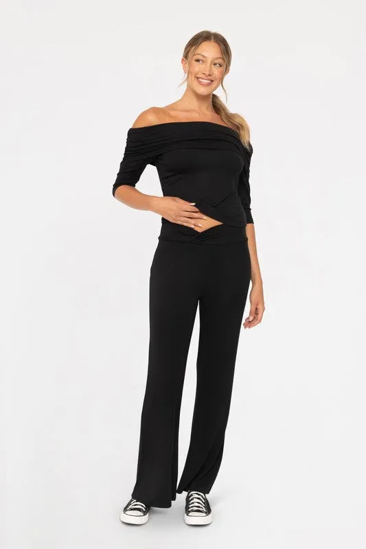Mono B Cross Pleat Flare Pants Black