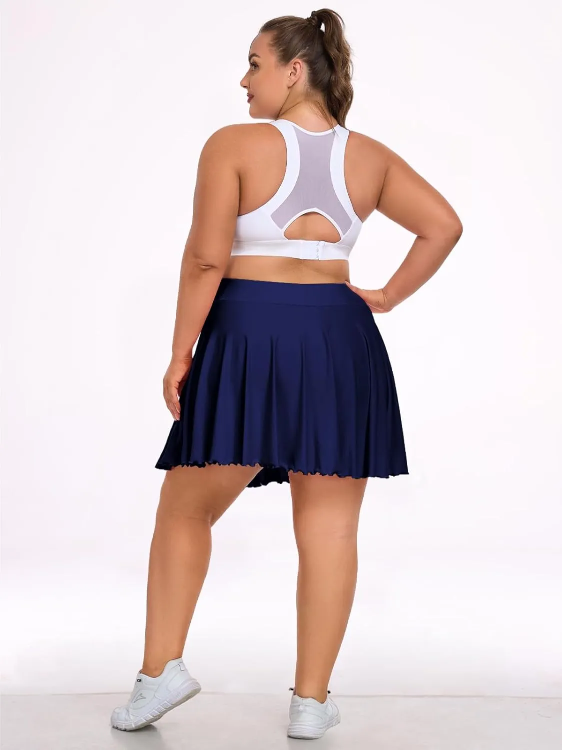 Moon Wood Women Plus Size Mini Skirt Casual Ruffle Mini Skirt Stretchy Tennis Skirt with Shorts
