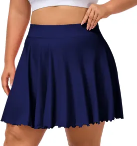 Moon Wood Women Plus Size Mini Skirt Casual Ruffle Mini Skirt Stretchy Tennis Skirt with Shorts