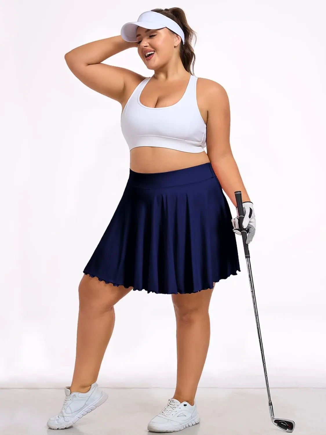 Moon Wood Women Plus Size Mini Skirt Casual Ruffle Mini Skirt Stretchy Tennis Skirt with Shorts