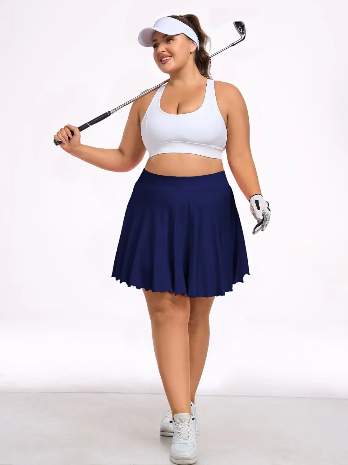 Moon Wood Women Plus Size Mini Skirt Casual Ruffle Mini Skirt Stretchy Tennis Skirt with Shorts