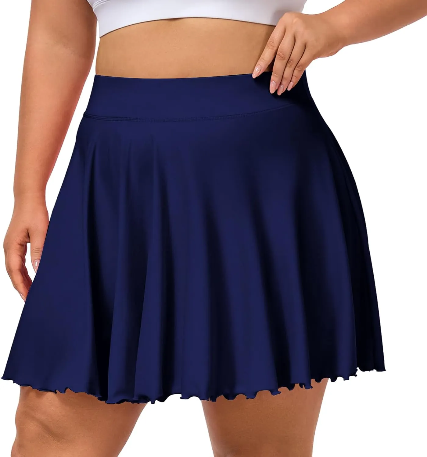Moon Wood Women Plus Size Mini Skirt Casual Ruffle Mini Skirt Stretchy Tennis Skirt with Shorts