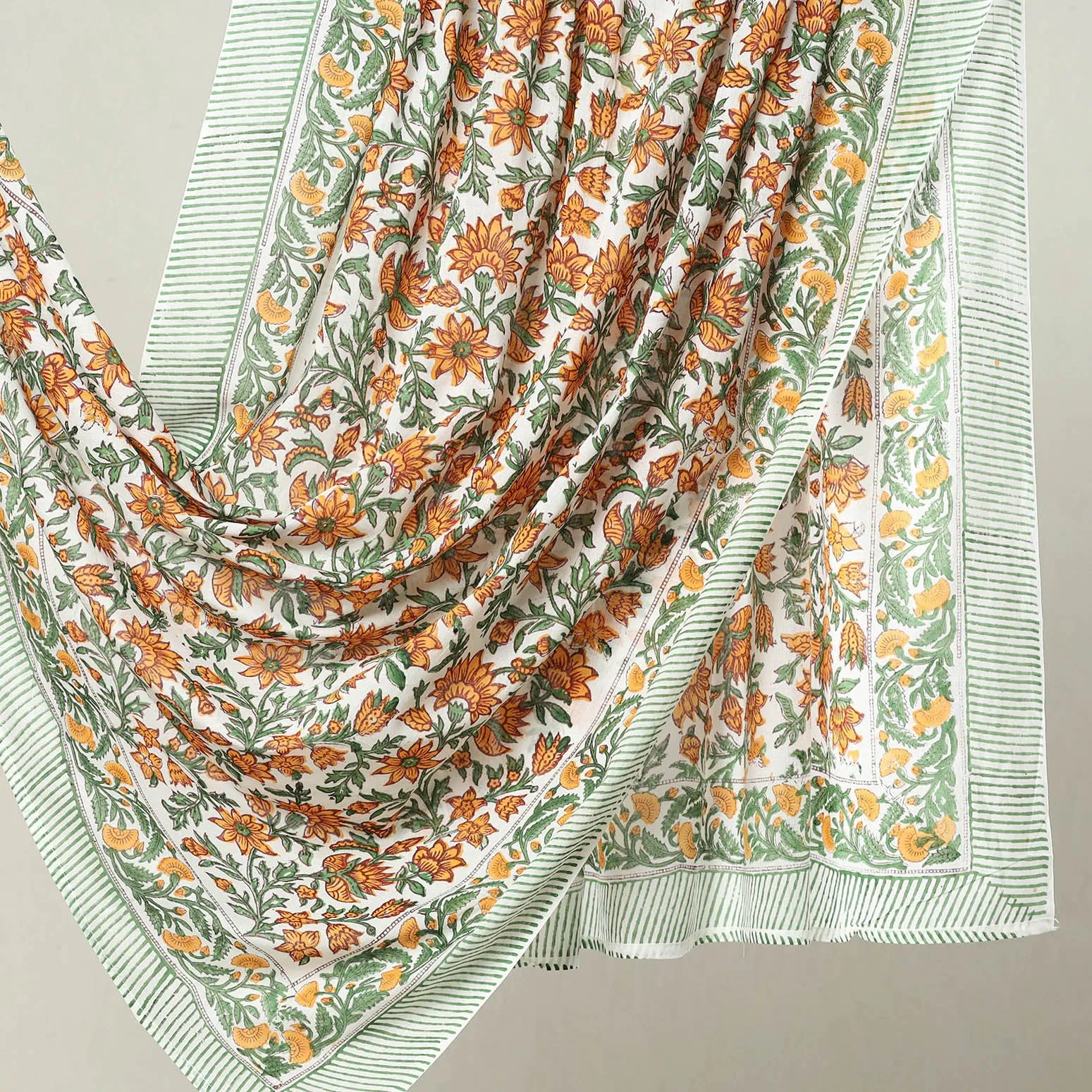 Multicolor - Sanganeri Block Printed Cotton Dupatta/Wrap Sarong Pareo/Beach Wear 05