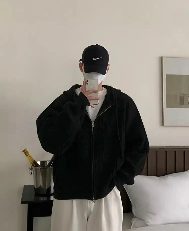 OH Drawstring Knit Zip-Up Hoodie