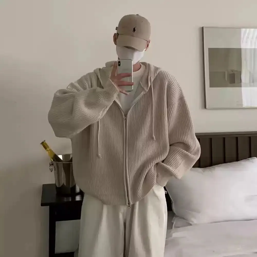 OH Drawstring Knit Zip-Up Hoodie