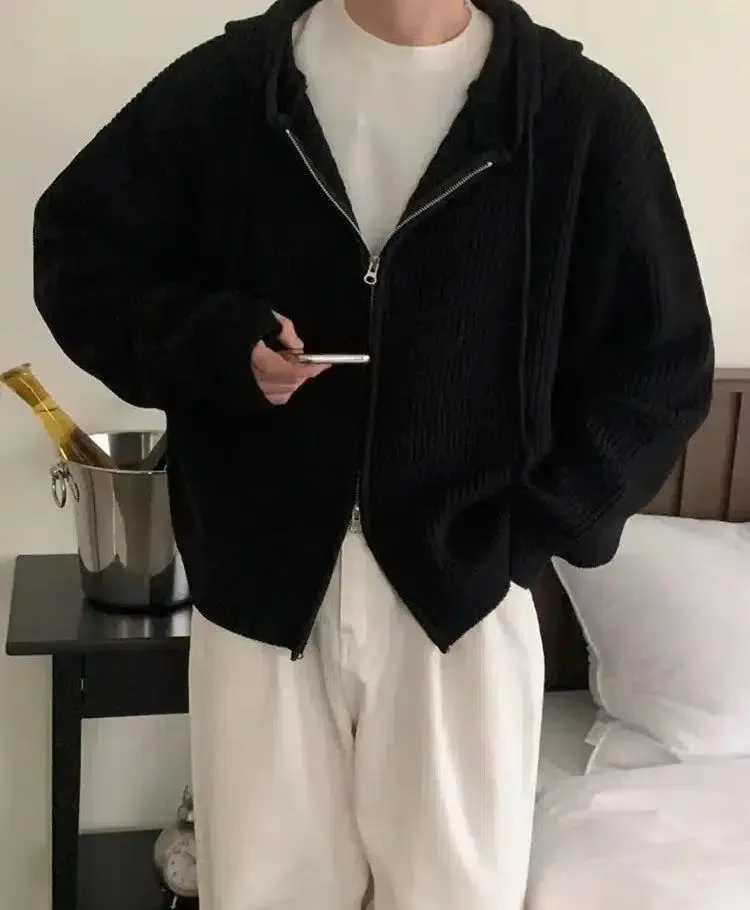 OH Drawstring Knit Zip-Up Hoodie