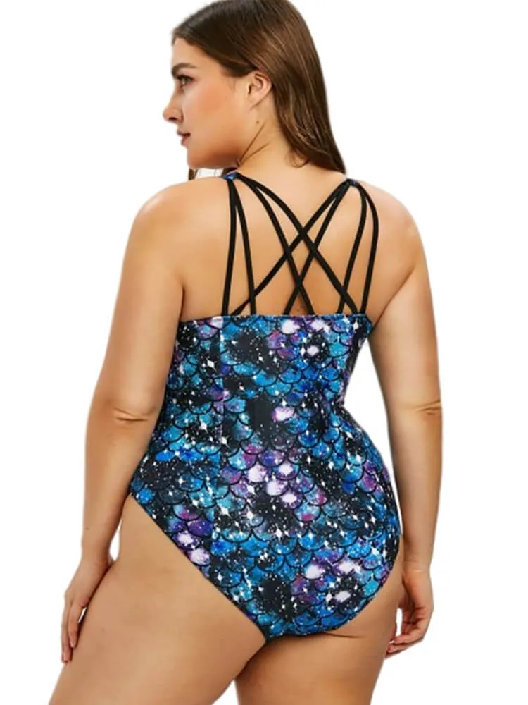 One Piece Tie Dye Print Criss Cross Swimsuit