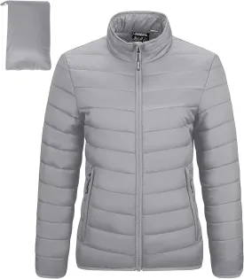 Outdoor Ventures Women's Packable Full-Zip Short Puffer Jacket Insulated Quilted Warm Lightweight Winter Coat