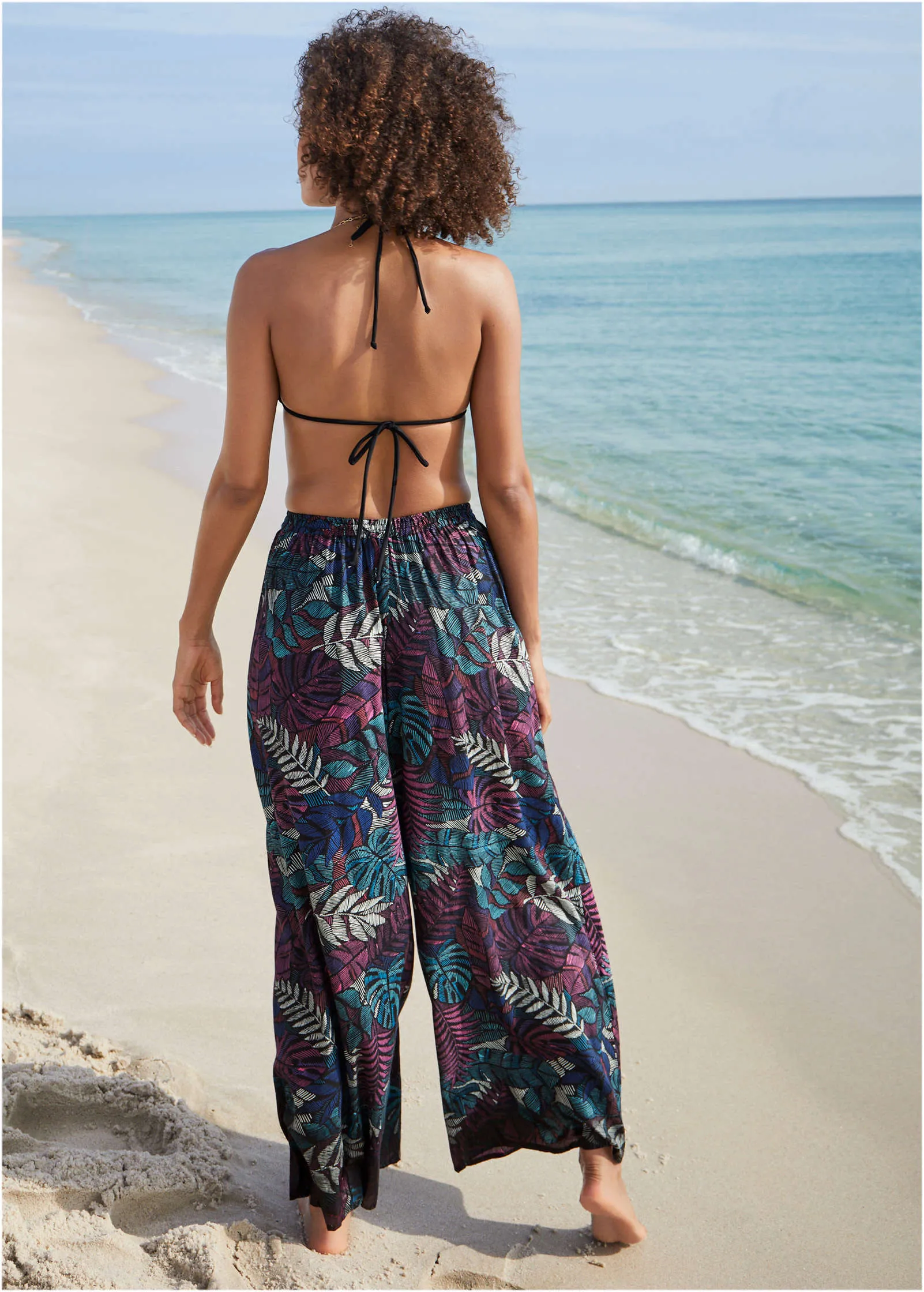 Palazzo Cover-Up Pant - Tropical Leaves