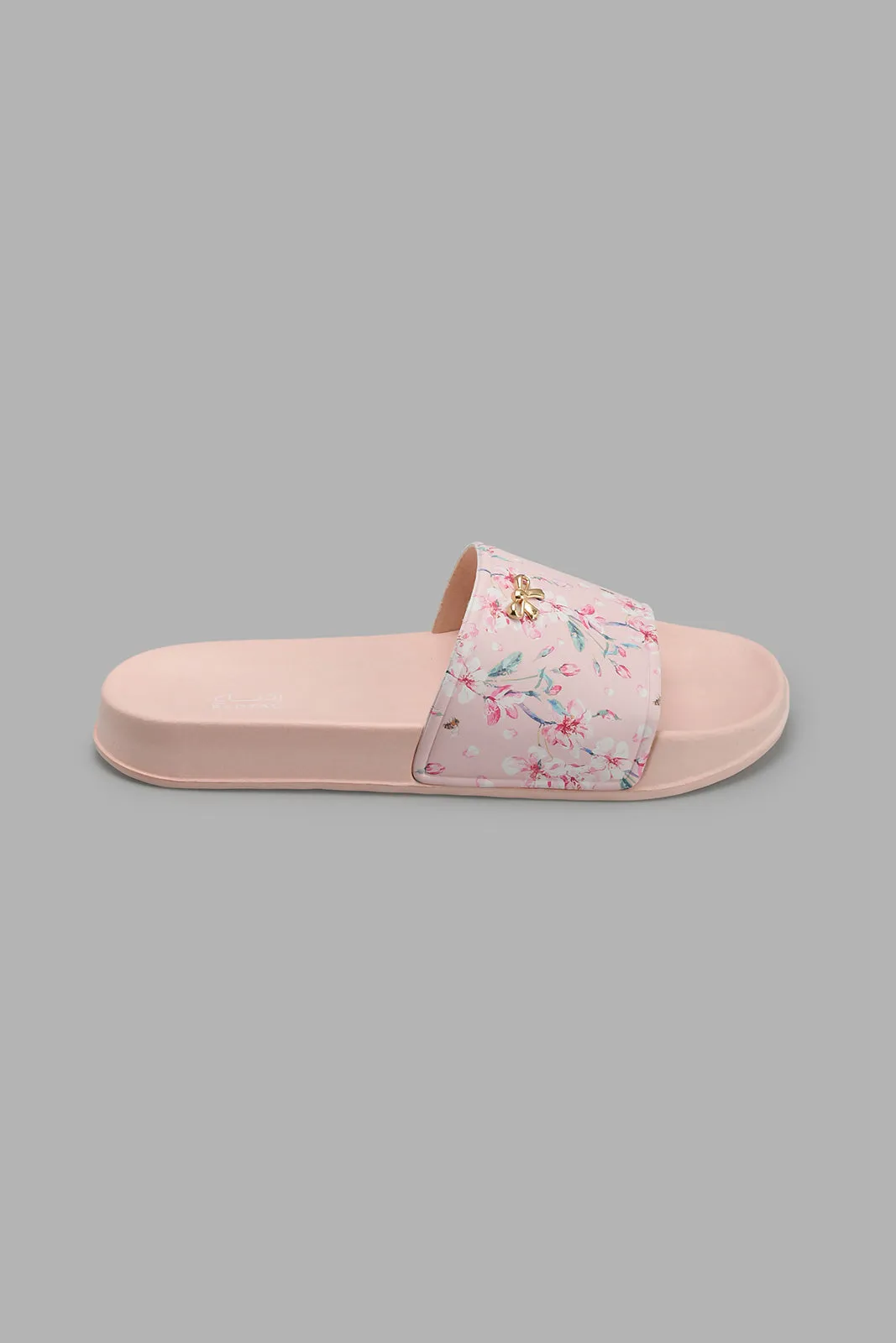Pink Floral Slide With Bow Trim