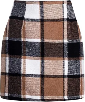 Plaid Skirt for Women Fall Mini Tweed Skirt Casual High Waisted Wool Skirts Elegant Bodycon Pencil Skirt