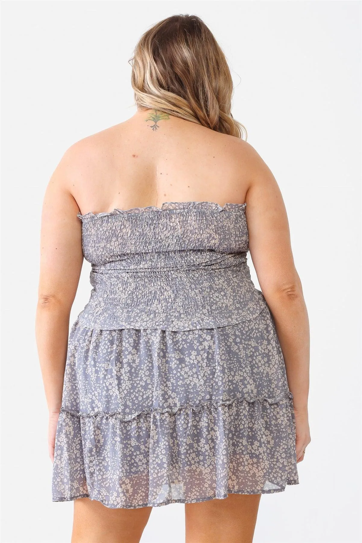 Plus Size Floral Ruffle Smocked Top Flare Skirt Set