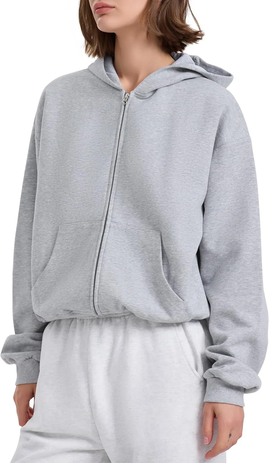 PrettyGuide Women's Zip Up Hoodies Casual Long Sleeve Fleece Cropped Sweatshirts Jackets with Pocket