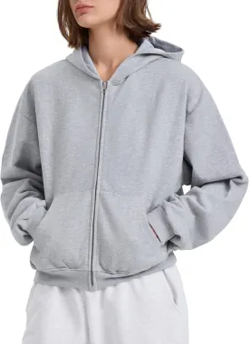 PrettyGuide Women's Zip Up Hoodies Casual Long Sleeve Fleece Cropped Sweatshirts Jackets with Pocket