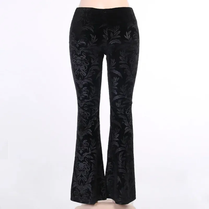 Retro Print Black Pants for Halloween Celebrations