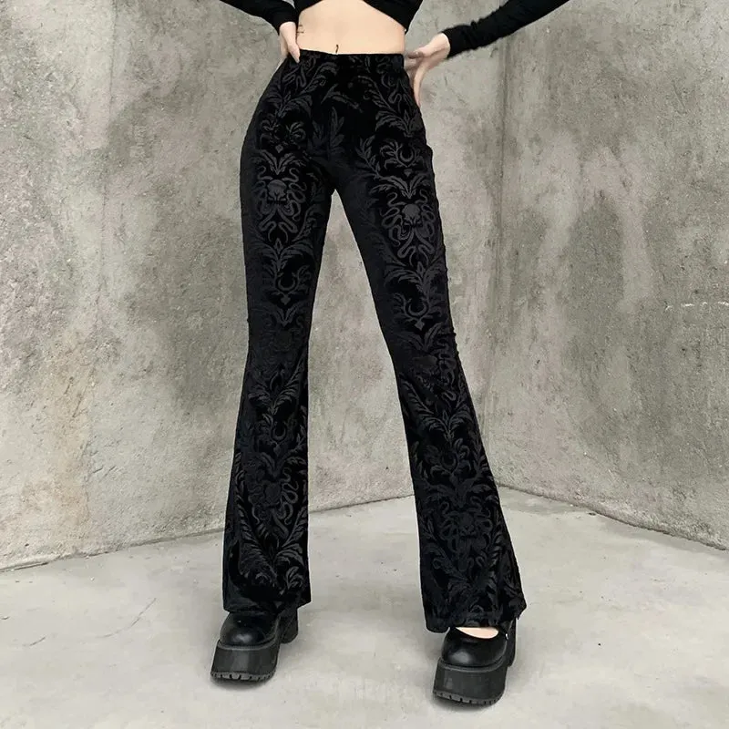 Retro Print Black Pants for Halloween Celebrations