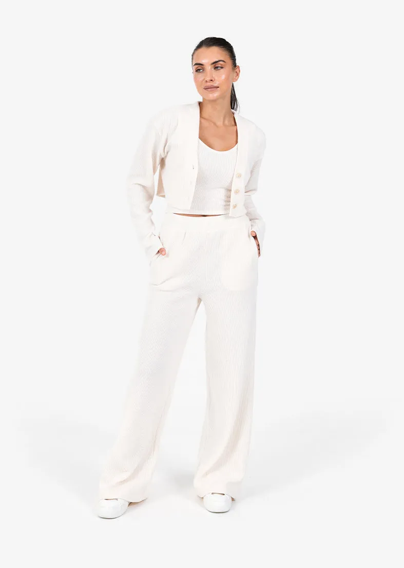 Rib Knit Lounge Palazzo Pant Oatmeal FINAL SALE