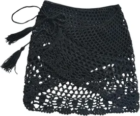 SHENHE Women's Hollow Out Sheer Crochet Wrap Skirt Scalloped Sexy Boho Mini Skirt