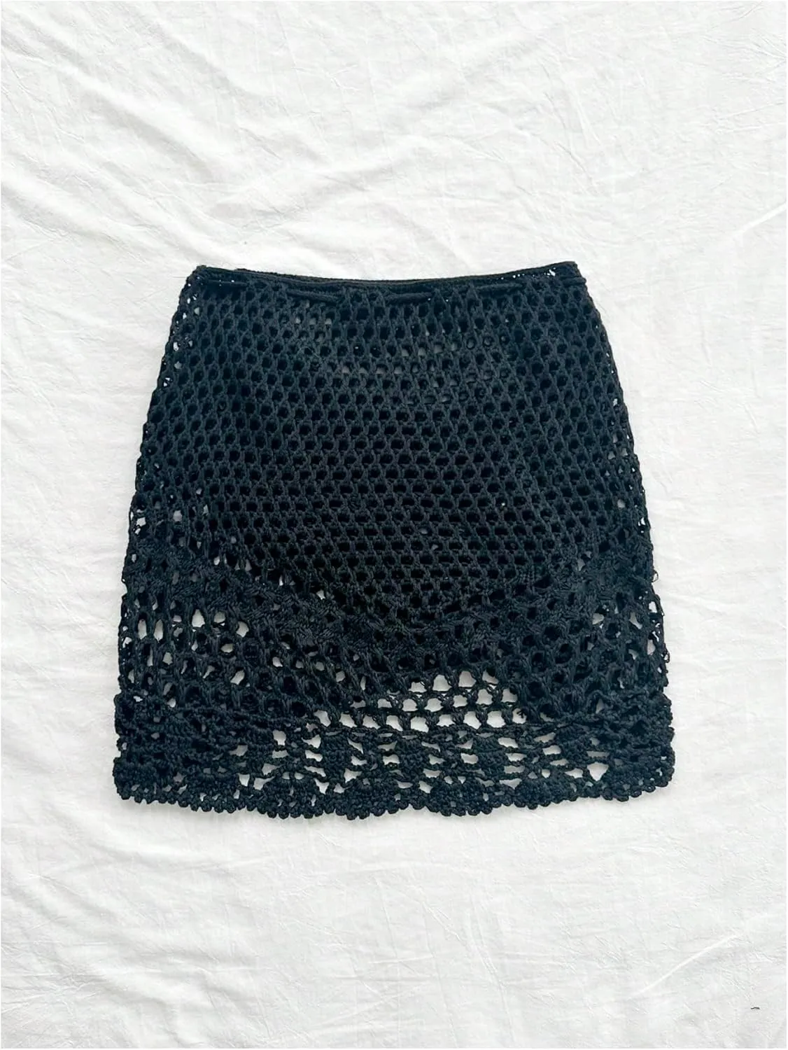 SHENHE Women's Hollow Out Sheer Crochet Wrap Skirt Scalloped Sexy Boho Mini Skirt