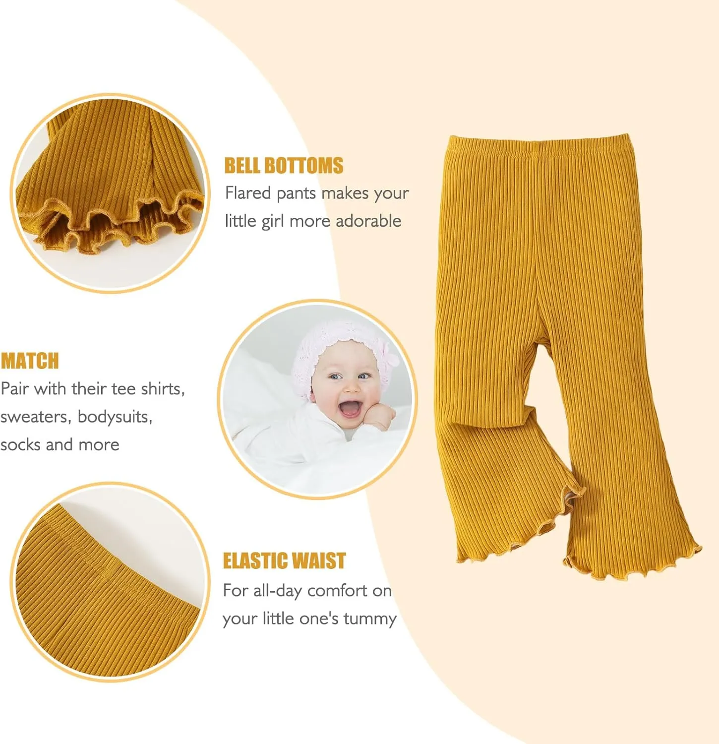 SOBOWO Baby Girl Flare Pants 3 Pack Toddler Solid Ribbed Ruffle Bell Bottoms Pants Trousers Fall Outfits