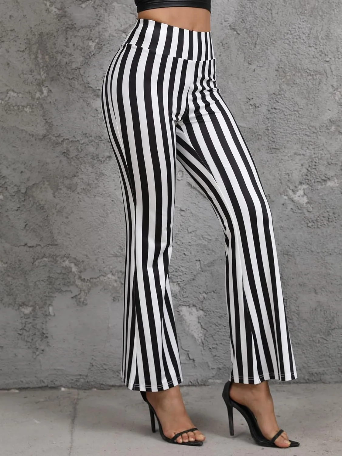 SOLY HUX Women's Striped Elastic High Waist Flare Leg Long Pants Casual Trousers