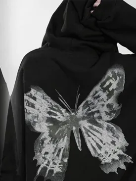 Street Butterfly Print Zip Up Oversized Hoodie