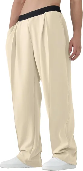 Susclude Mens Baggy Sweatpants Summer Wide Leg Track Pants Pleated Lounge Yoga Elastic Waist Casual Pants with Pockets
