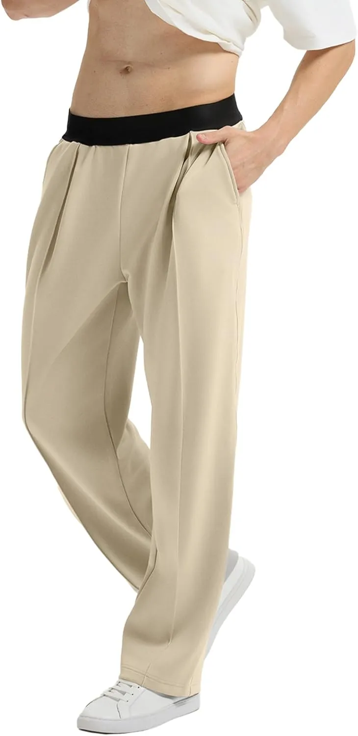 Susclude Mens Baggy Sweatpants Summer Wide Leg Track Pants Pleated Lounge Yoga Elastic Waist Casual Pants with Pockets