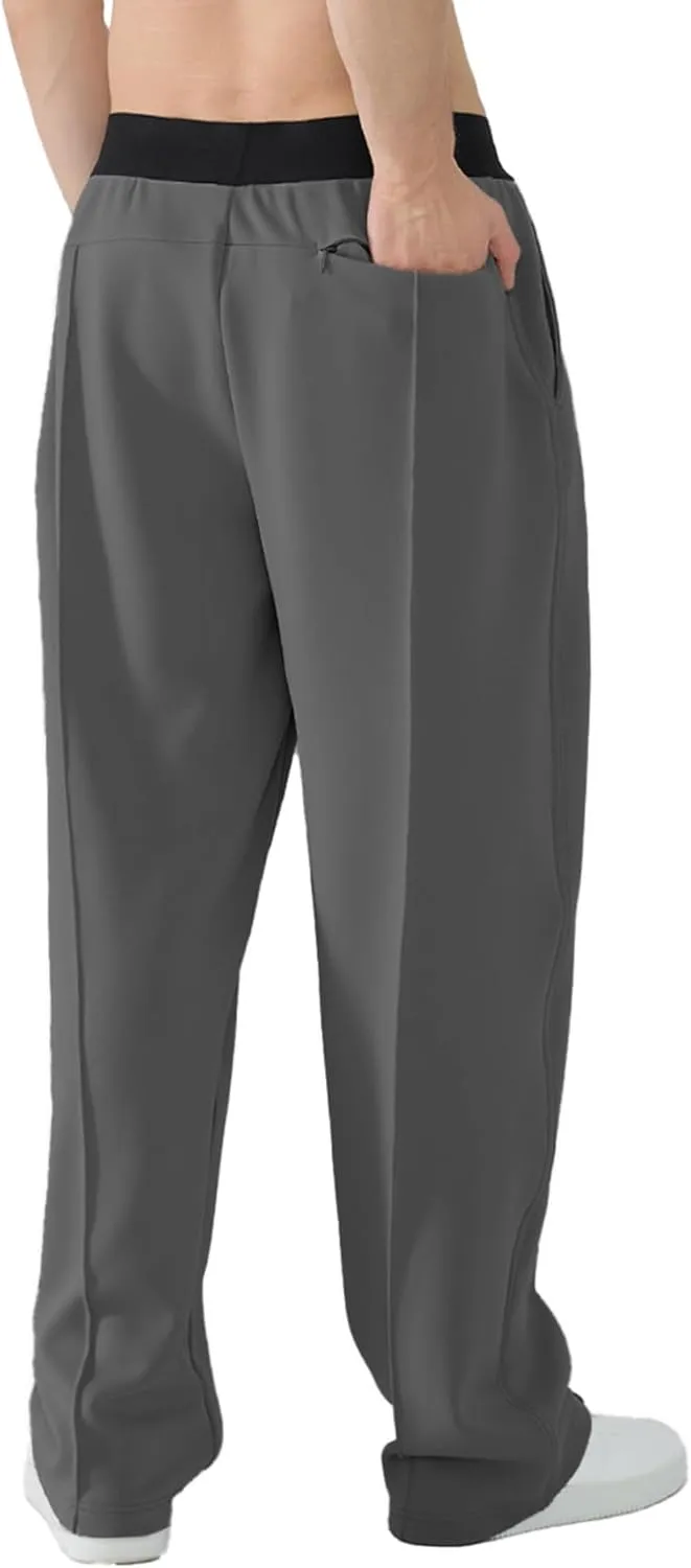 Susclude Mens Baggy Sweatpants Summer Wide Leg Track Pants Pleated Lounge Yoga Elastic Waist Casual Pants with Pockets