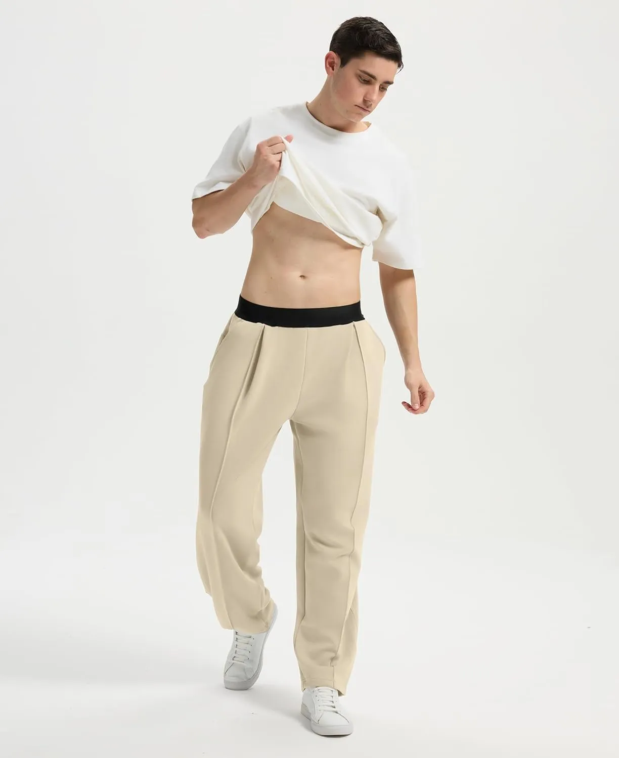 Susclude Mens Baggy Sweatpants Summer Wide Leg Track Pants Pleated Lounge Yoga Elastic Waist Casual Pants with Pockets