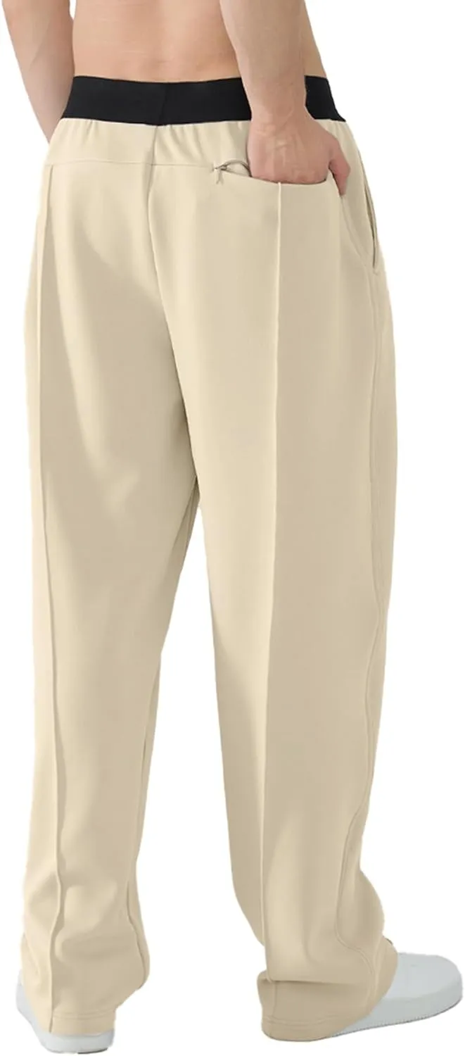 Susclude Mens Baggy Sweatpants Summer Wide Leg Track Pants Pleated Lounge Yoga Elastic Waist Casual Pants with Pockets