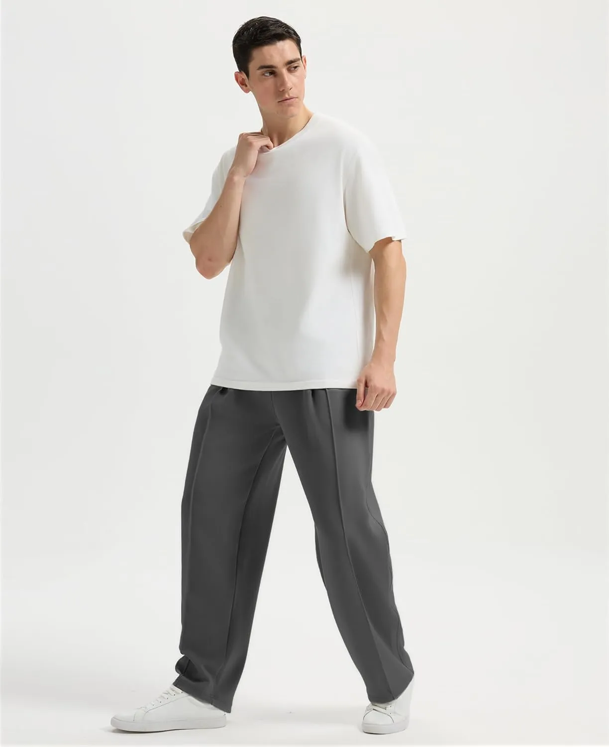 Susclude Mens Baggy Sweatpants Summer Wide Leg Track Pants Pleated Lounge Yoga Elastic Waist Casual Pants with Pockets