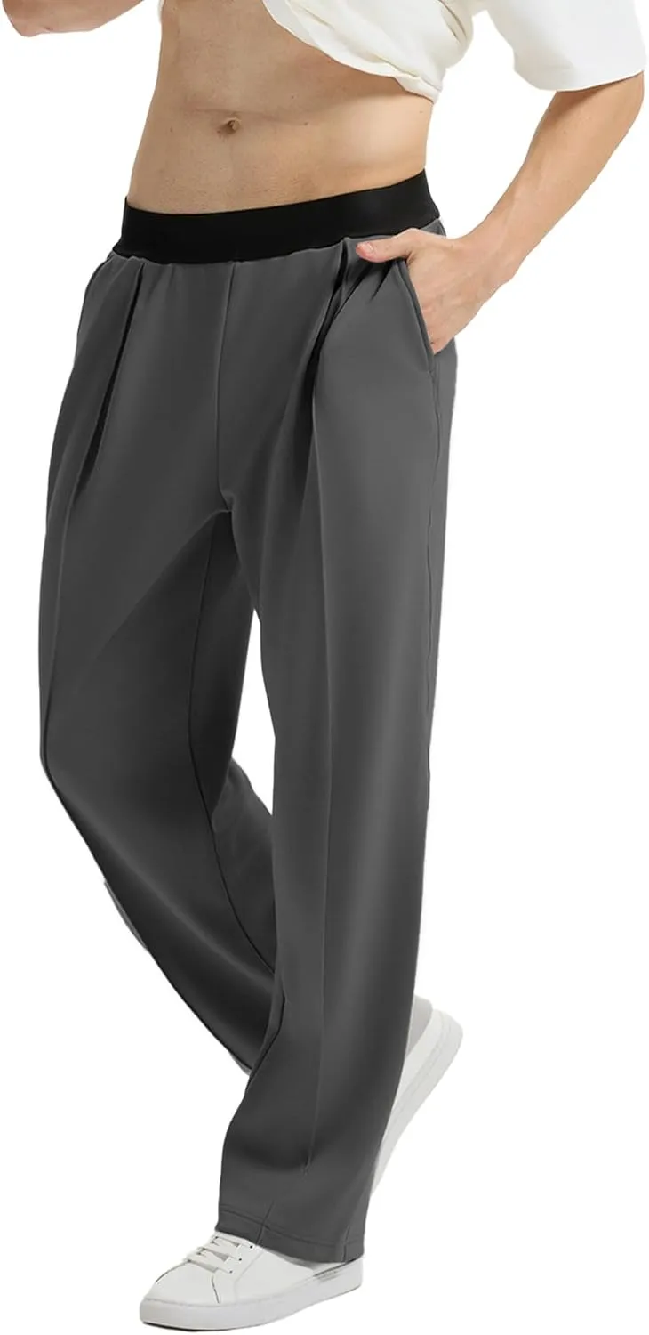 Susclude Mens Baggy Sweatpants Summer Wide Leg Track Pants Pleated Lounge Yoga Elastic Waist Casual Pants with Pockets