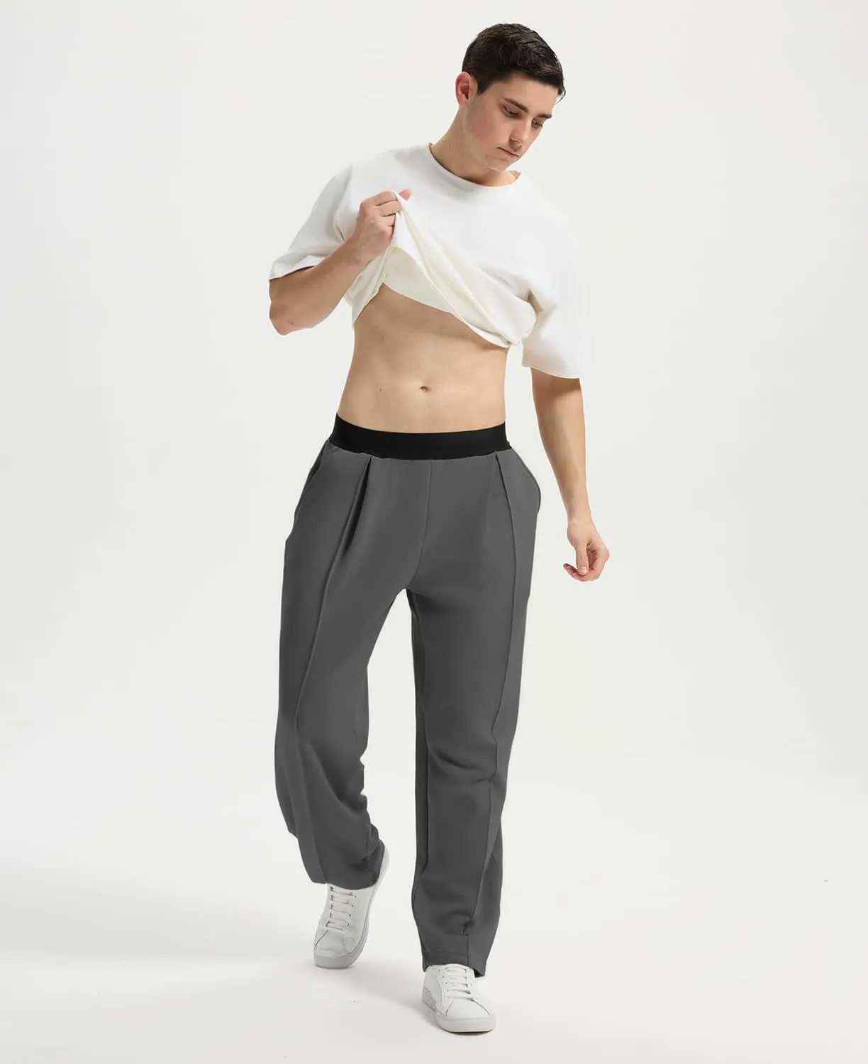 Susclude Mens Baggy Sweatpants Summer Wide Leg Track Pants Pleated Lounge Yoga Elastic Waist Casual Pants with Pockets