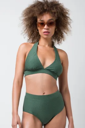 Textured Halterneck Bikini Top Green