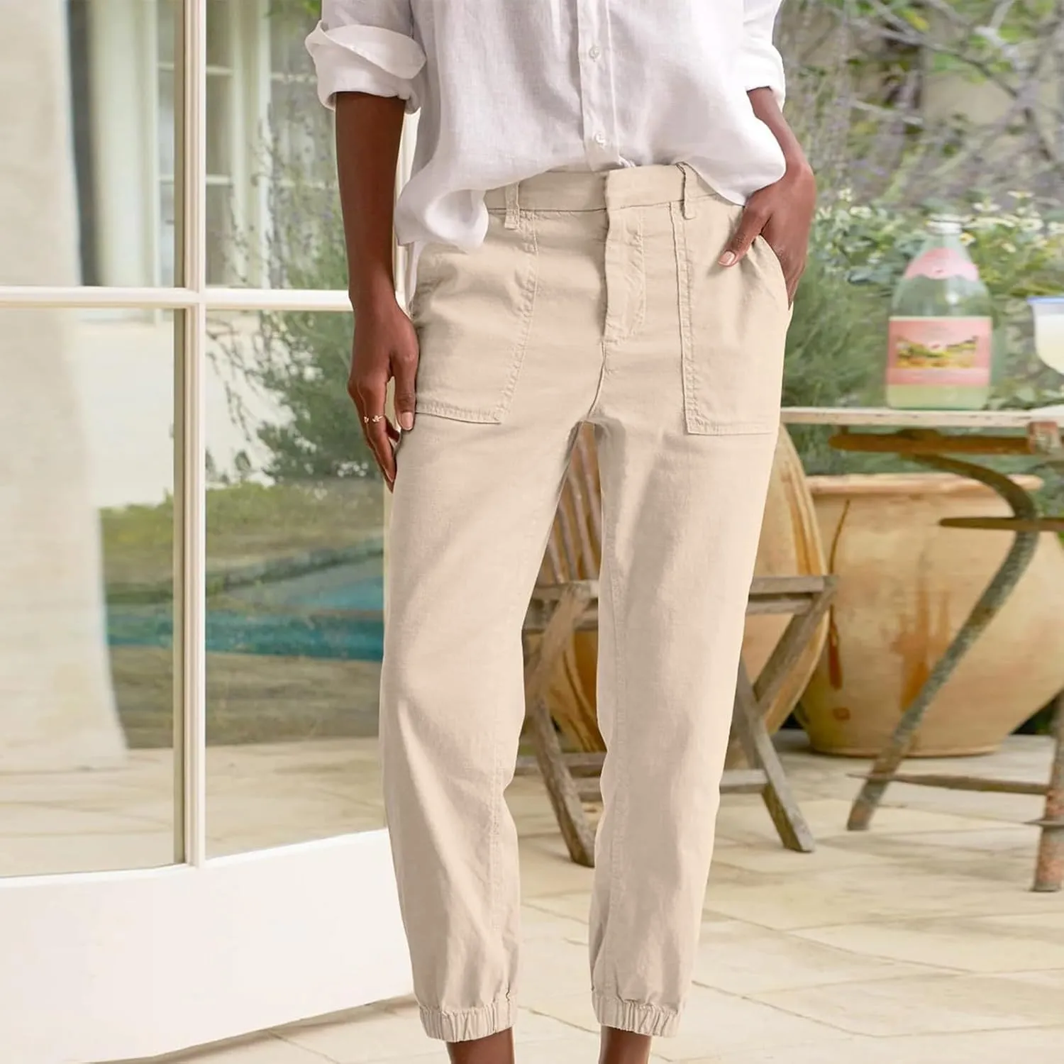 Trendy Jogger Pant for Women Elastic Waist Office Work Travel Party Trouser Daily Regular Slim Fit Cuffed Casual Pant