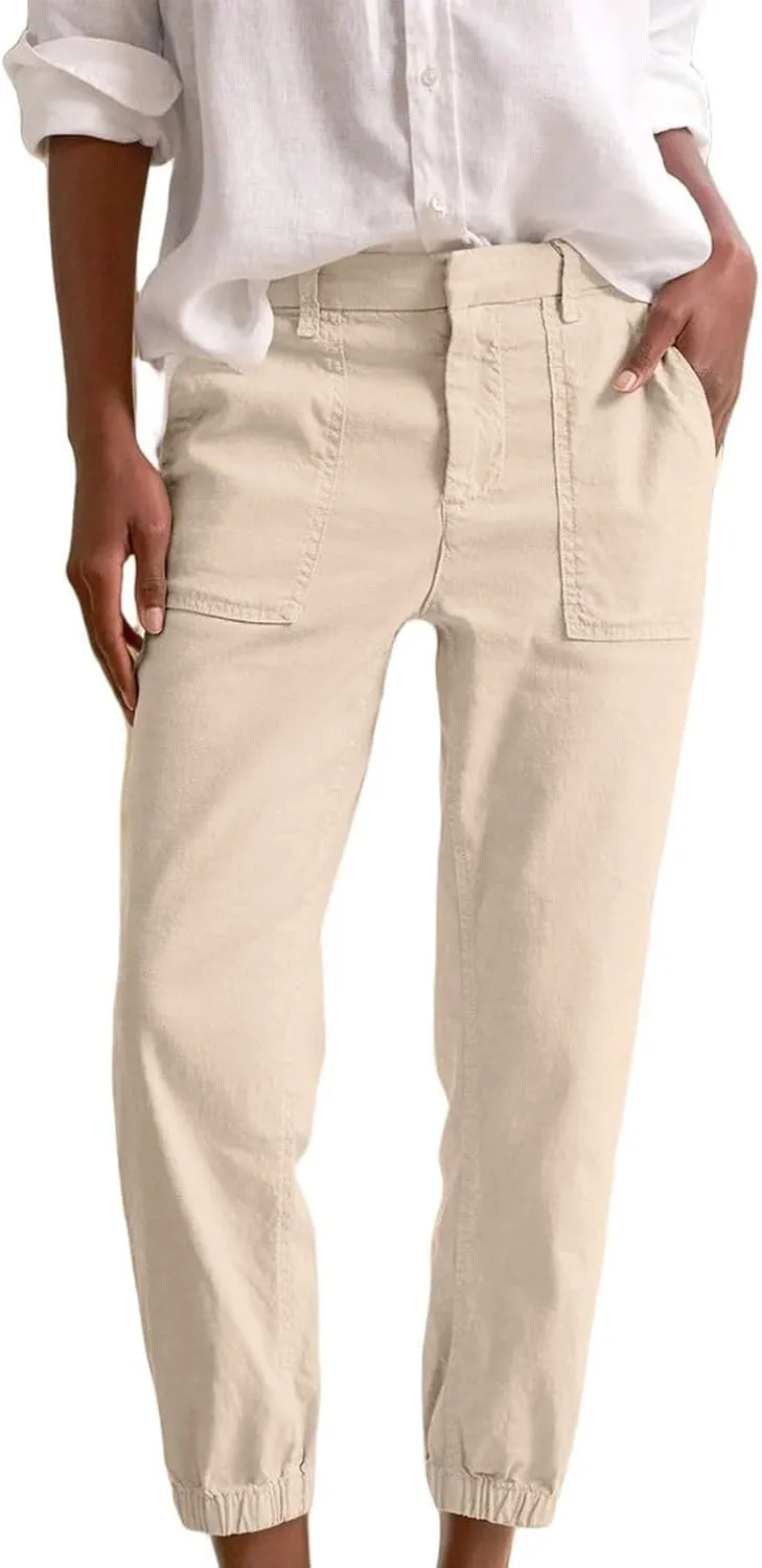 Trendy Jogger Pant for Women Elastic Waist Office Work Travel Party Trouser Daily Regular Slim Fit Cuffed Casual Pant
