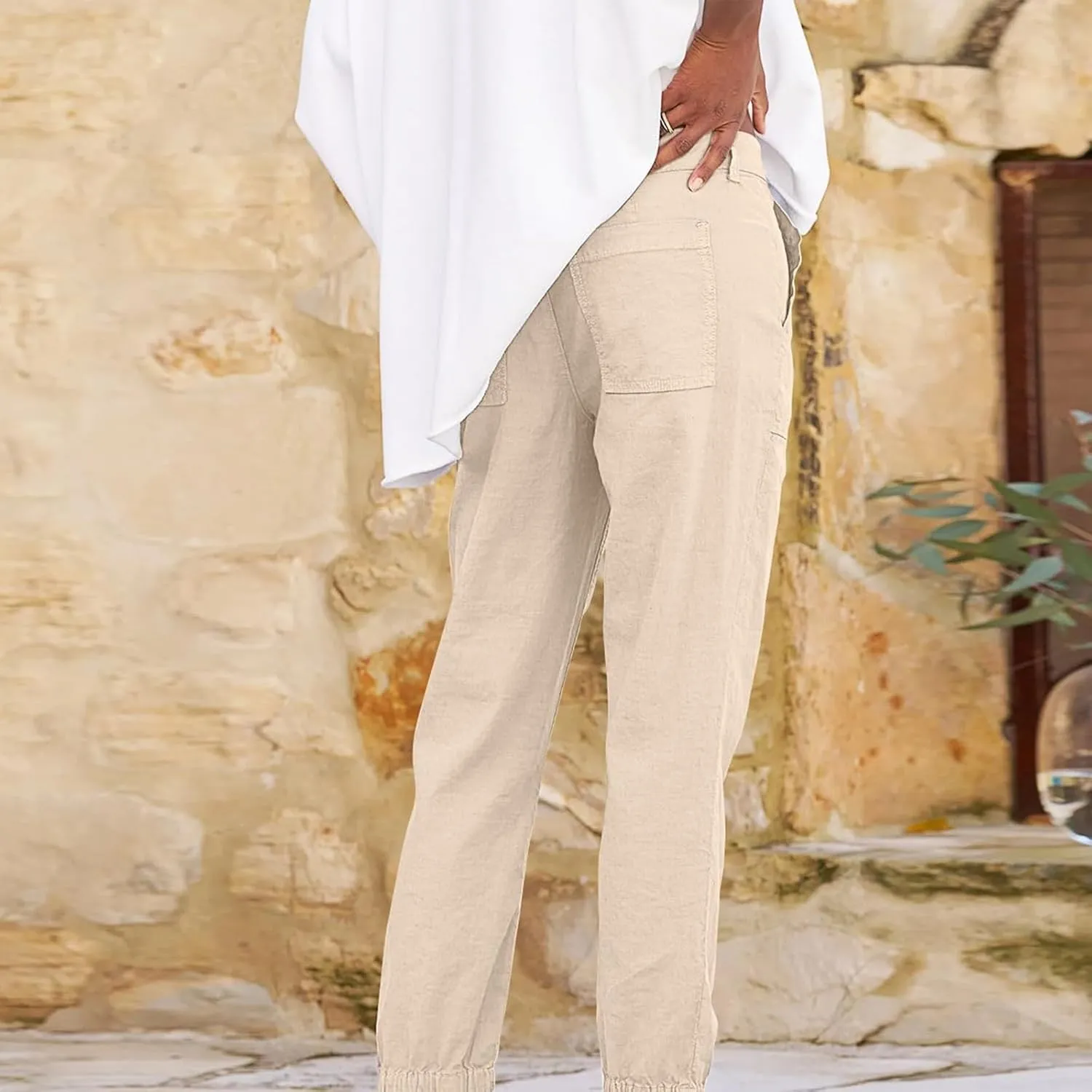 Trendy Jogger Pant for Women Elastic Waist Office Work Travel Party Trouser Daily Regular Slim Fit Cuffed Casual Pant