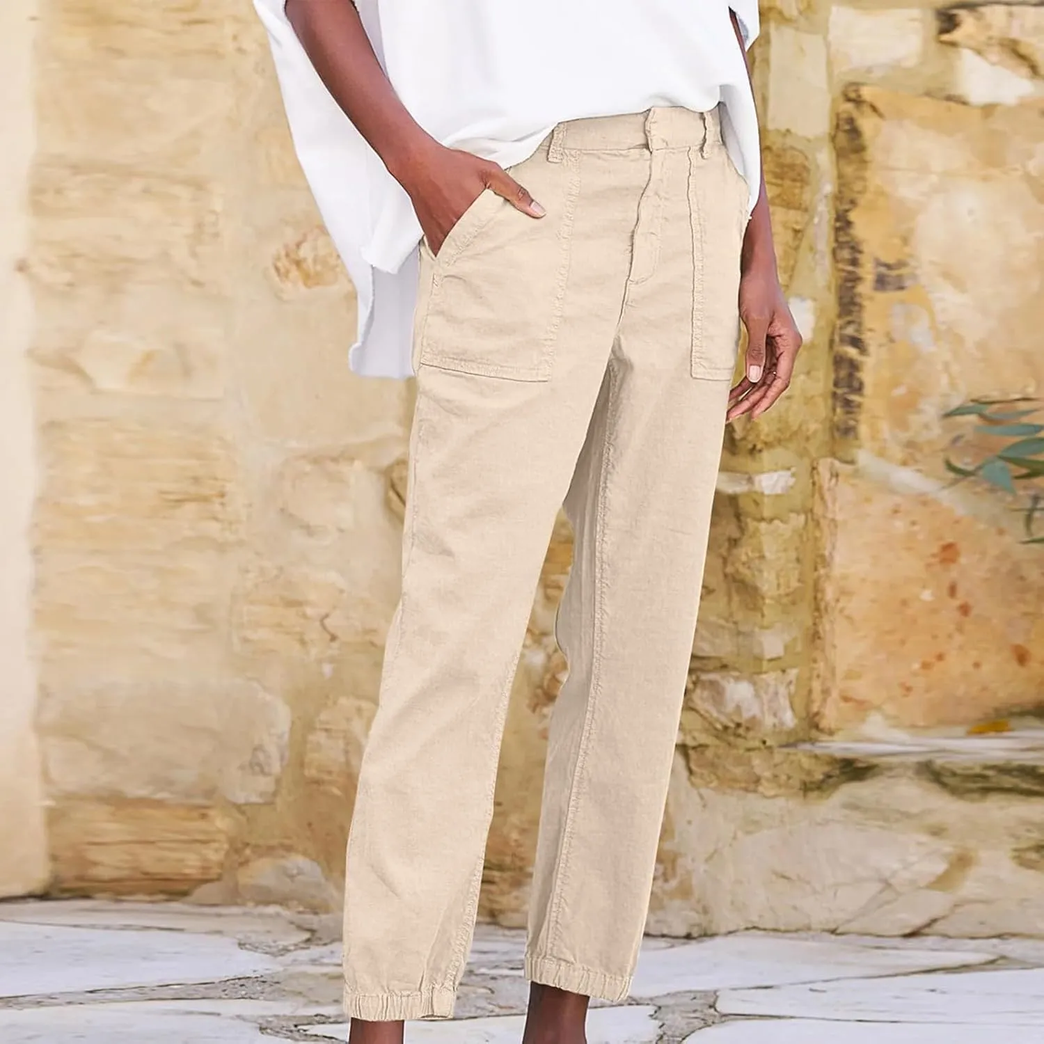 Trendy Jogger Pant for Women Elastic Waist Office Work Travel Party Trouser Daily Regular Slim Fit Cuffed Casual Pant