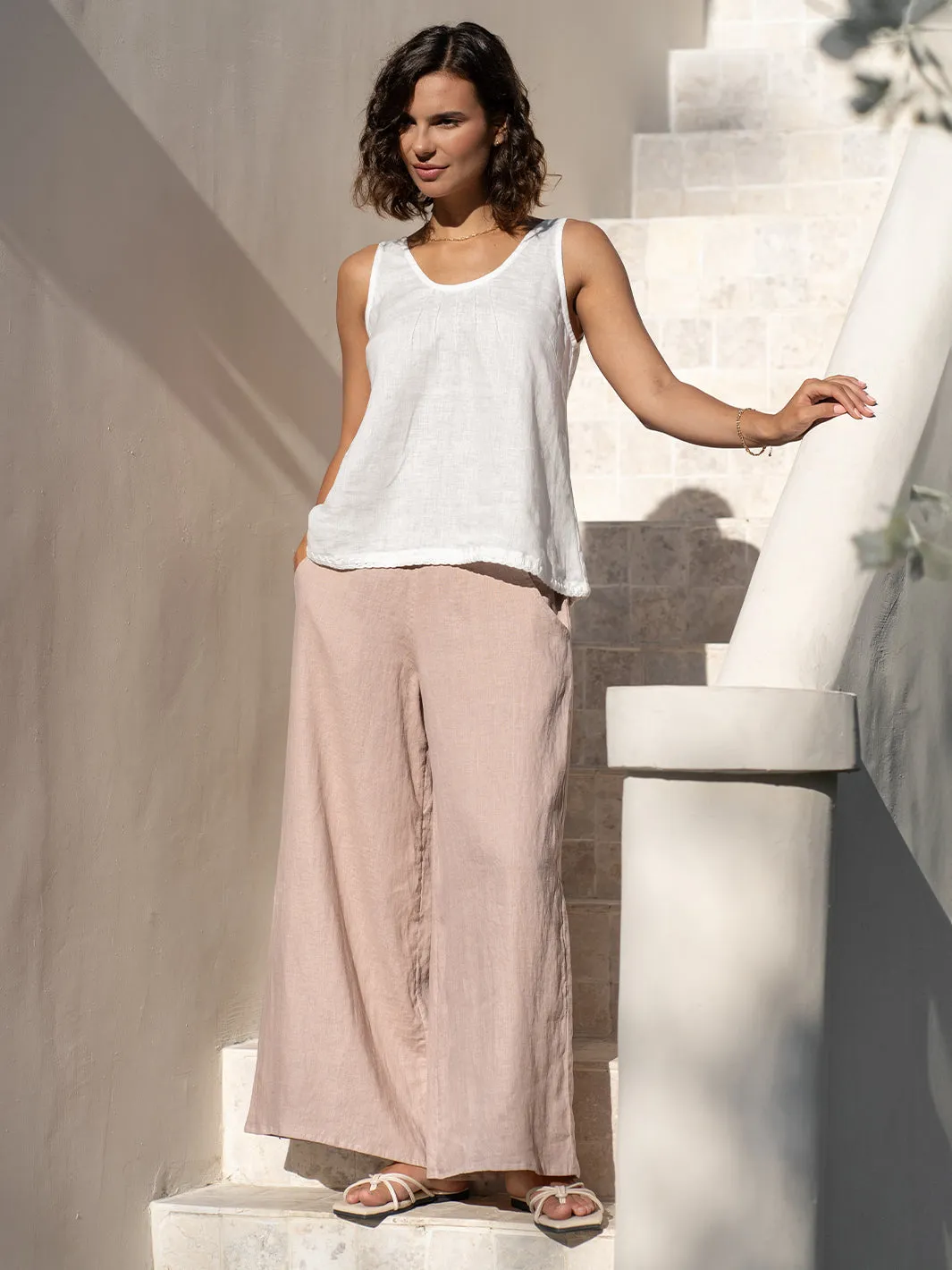 Tuscan Linen Top Ivory