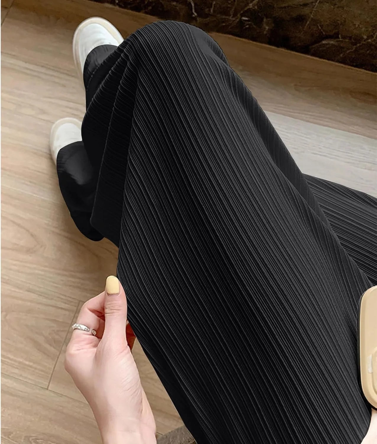 Wide Leg Pants for Women Summer High Waist Elastic Loose Fit Ice Silk Lounge Trouser Flowy Straight Palazzo Pants