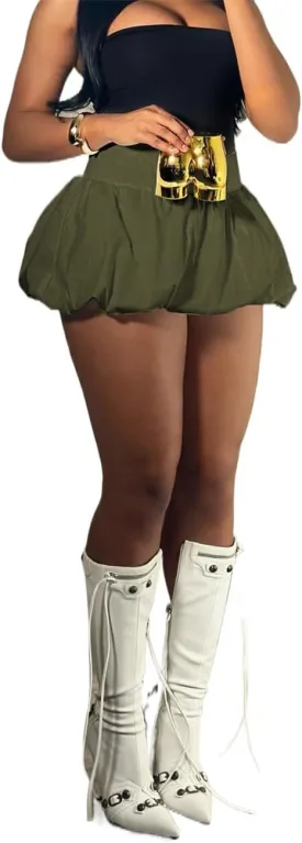 Women Bubble Mini Skirt, High Waist Puffy Balloon Short Skirt
