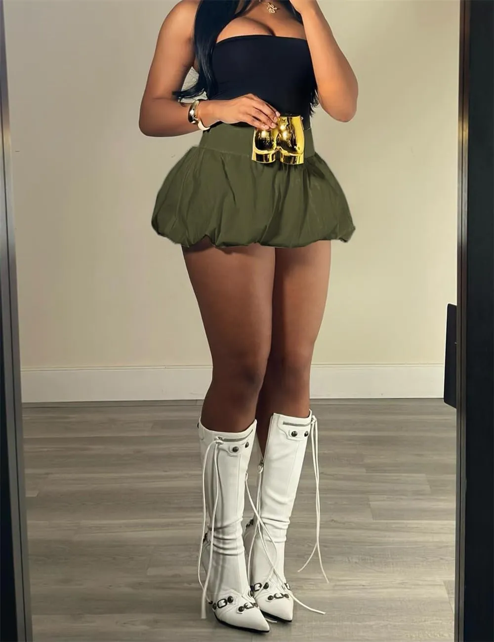 Women Bubble Mini Skirt, High Waist Puffy Balloon Short Skirt